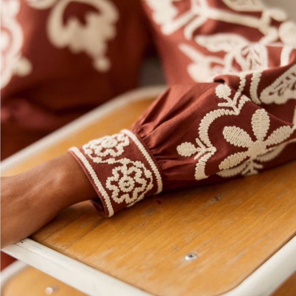 Elegant Rust Floral Blouse - Picture 2 of 10